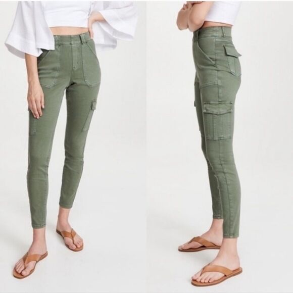 Spanx Stretch Twill High Rise Cargo Skinny Ankle Pants In Soft Sage Green C30 - Picture 1 of 10